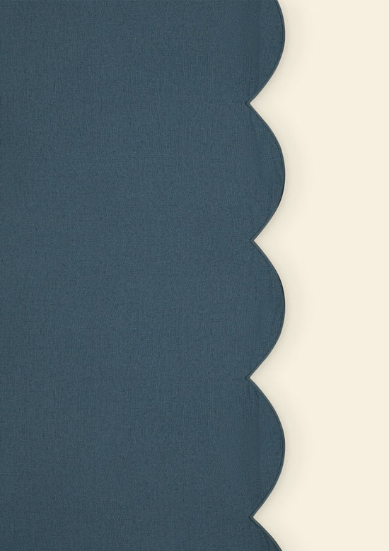 Scalloped Linen Tablecloth In Peacock Blue