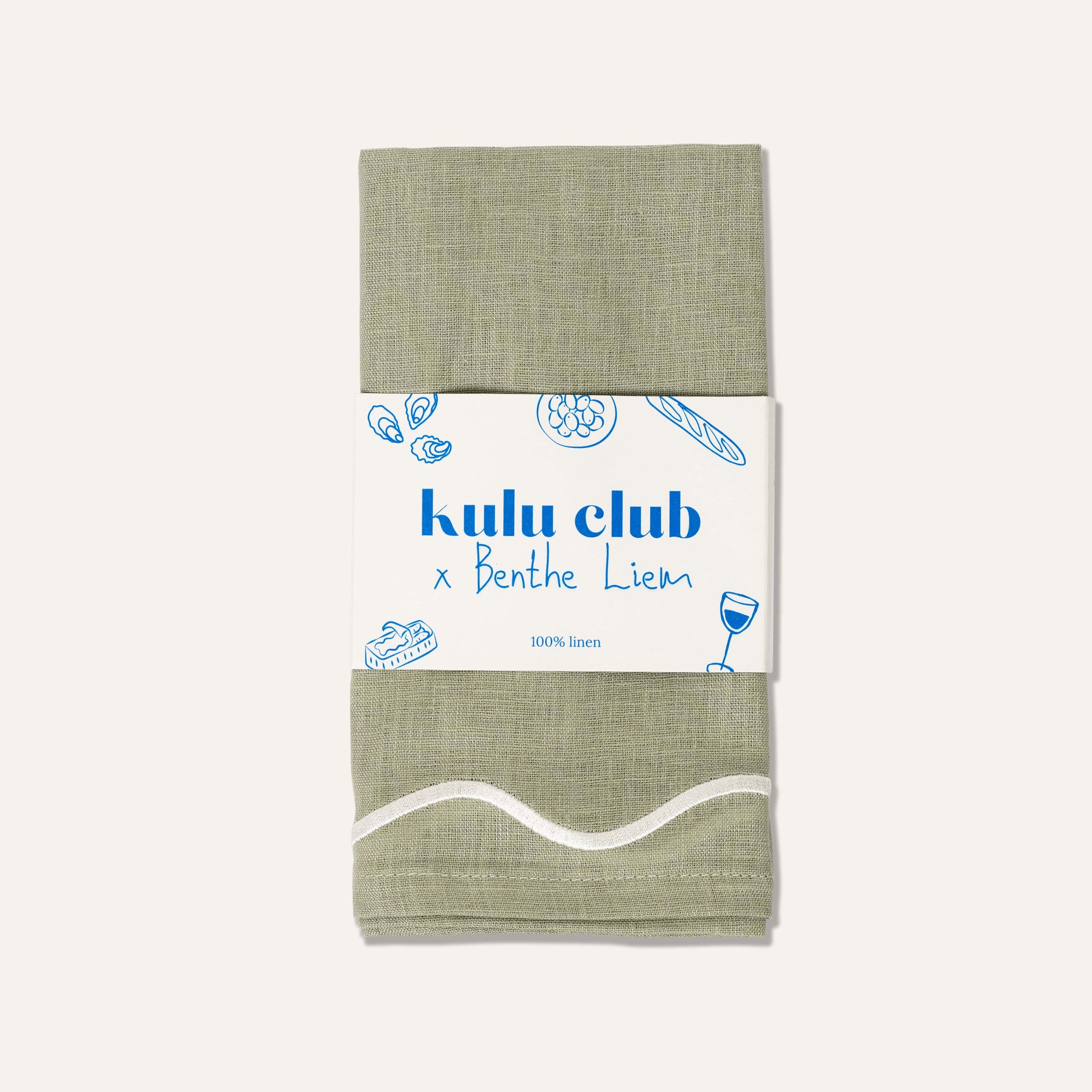 Wavy Linen Napkins Sage Green/White - Set of 2