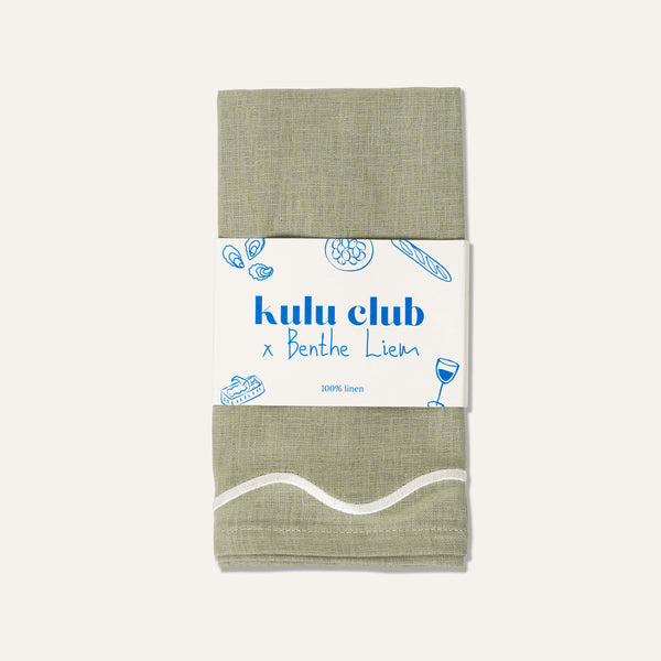 Wavy Linen Napkins Sage Green/White - Set of 2