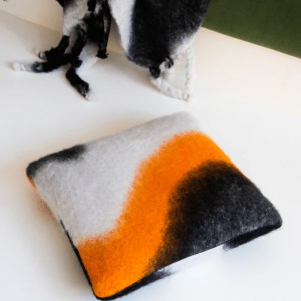 Viso Mohair Pillow Black, Orange and White Pattern