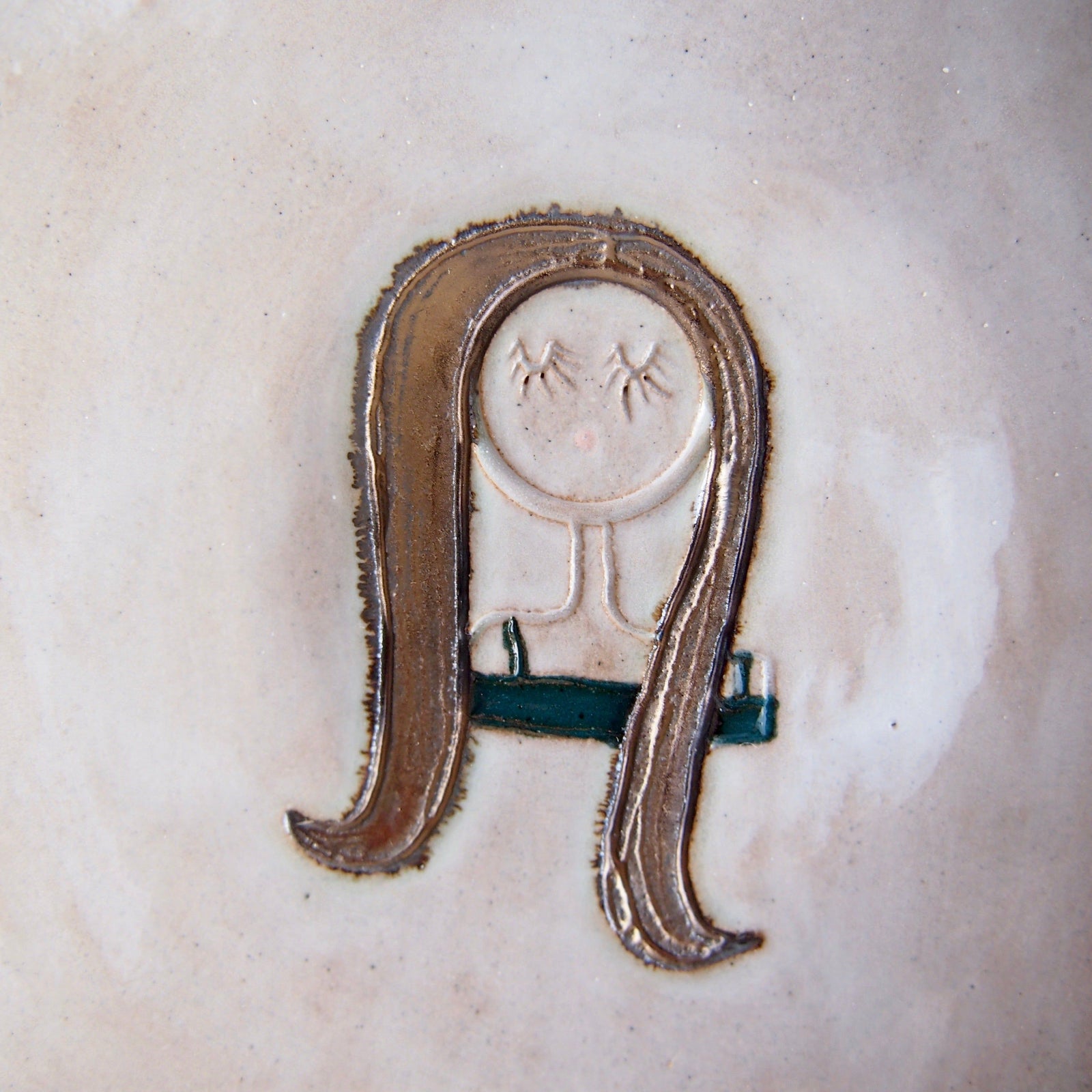 Girl with Long Gold Hair Mini Pottery Face Ring Dish /  Plate