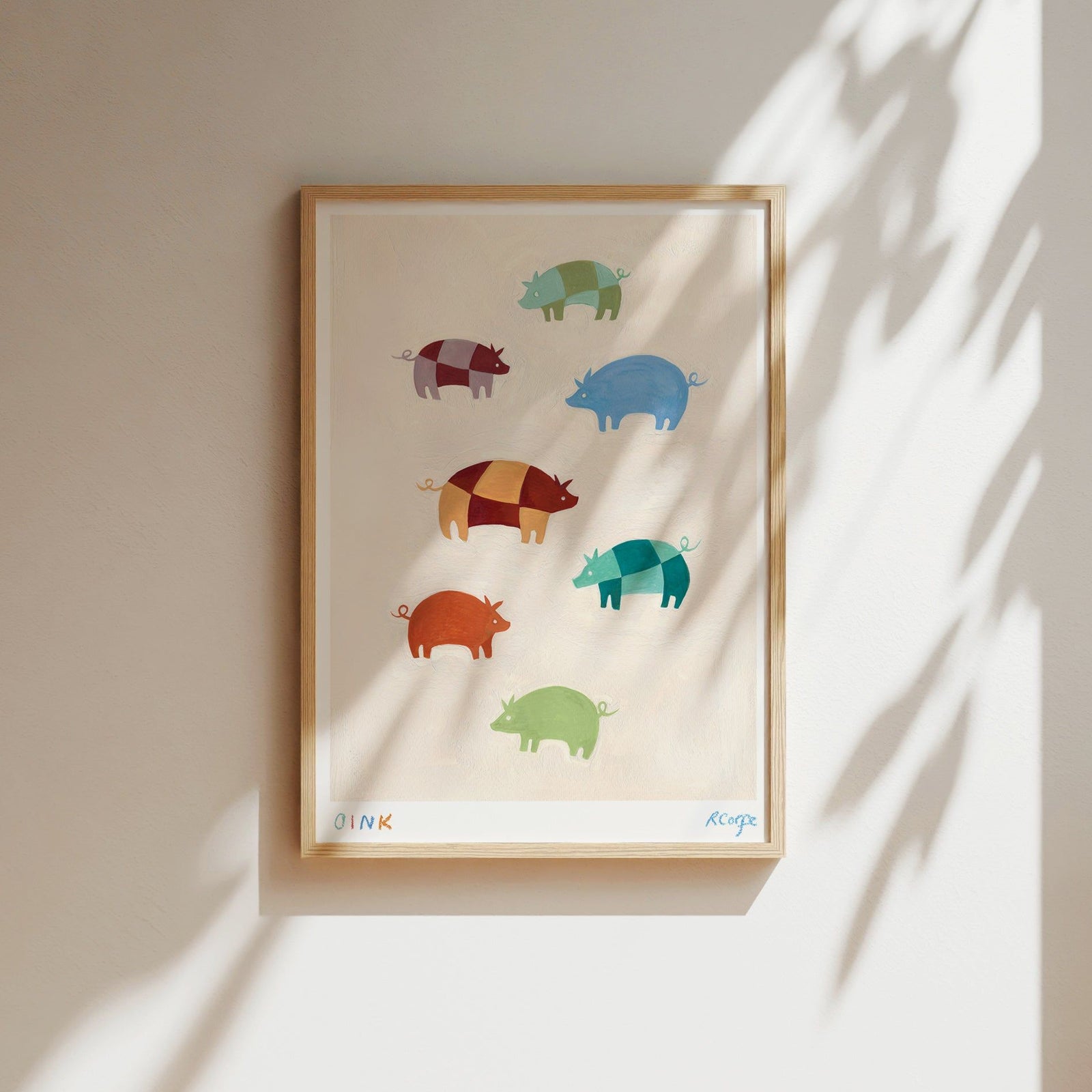 A4 - Colourful 'Oink' Pig Print