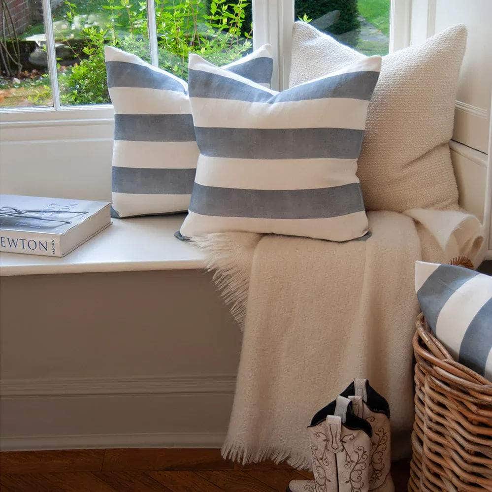 Riviera Striped Linen Cushion - Blue