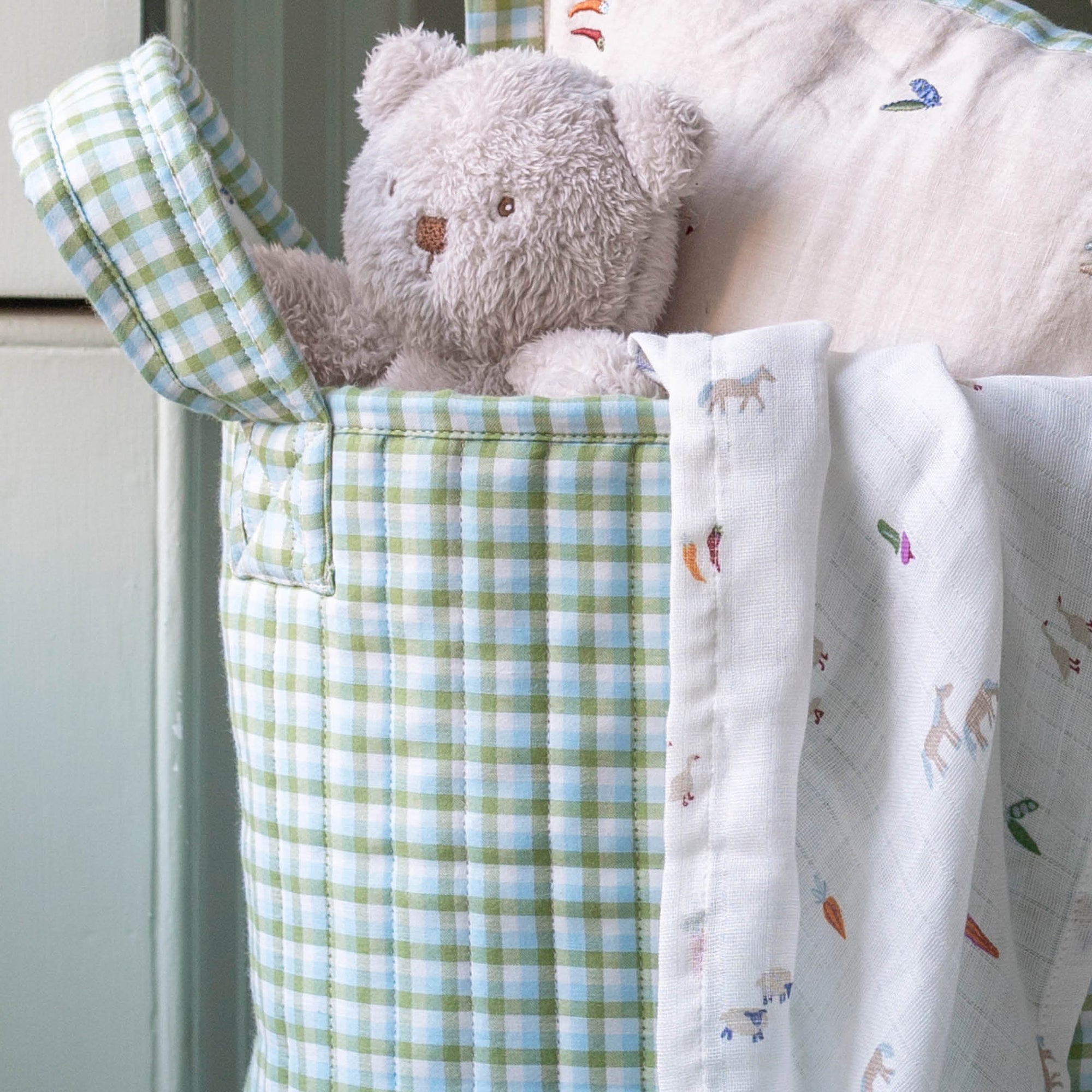 Large Quilted Storage Basket - Greenhouse Gingham / Little Farm