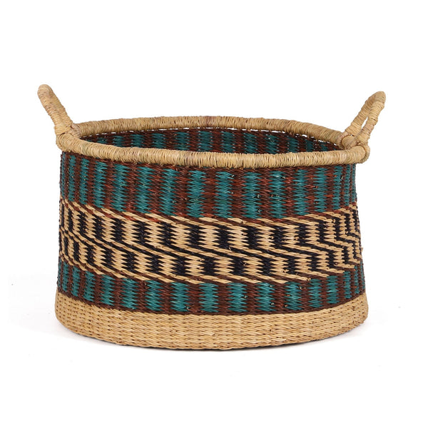 KWOI: Small Teal, Brown and Black Floor Storage Basket with Handles