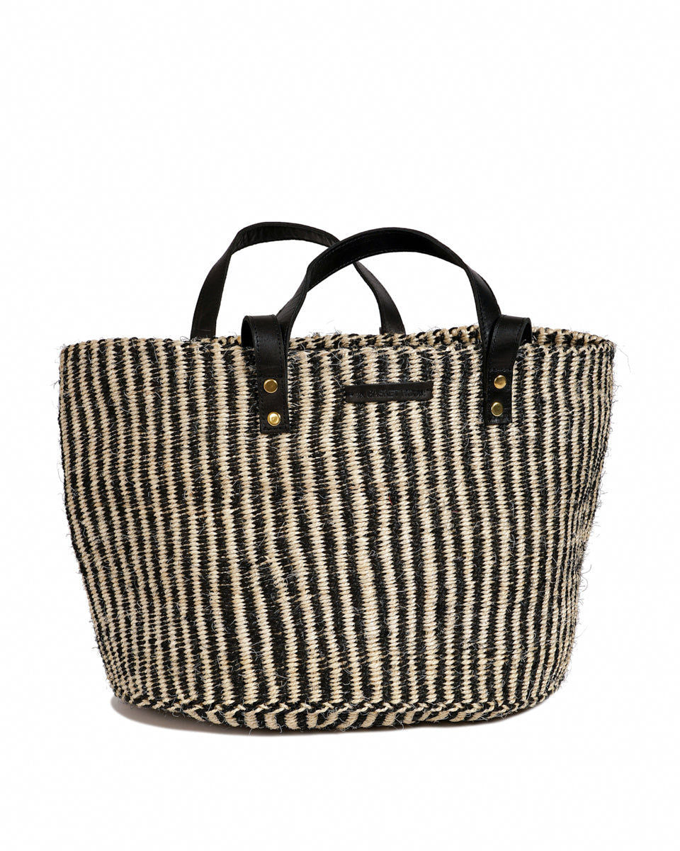 SALAMU: Black and Natural Pinstripe Sisal Shopper