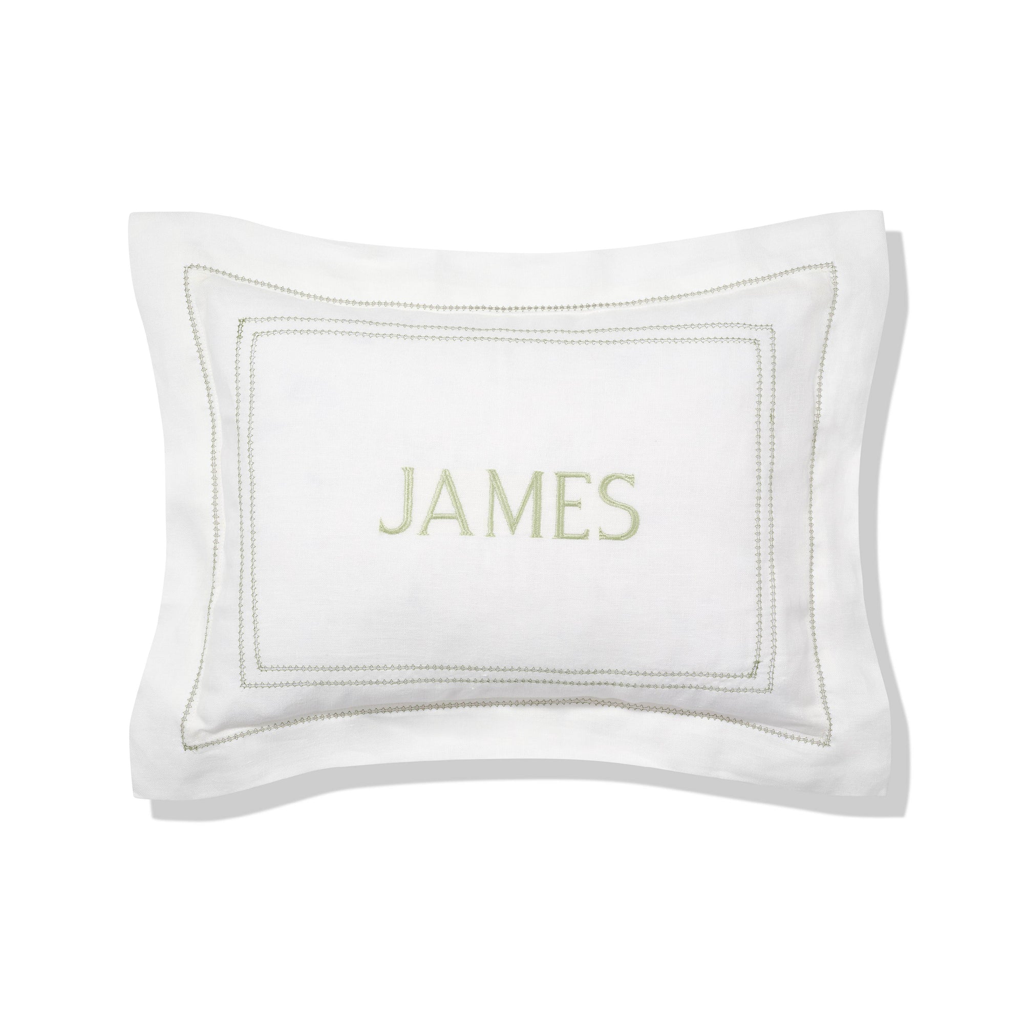 Personalised Boudoir Pillow with Hemstitch in Botanical Green
