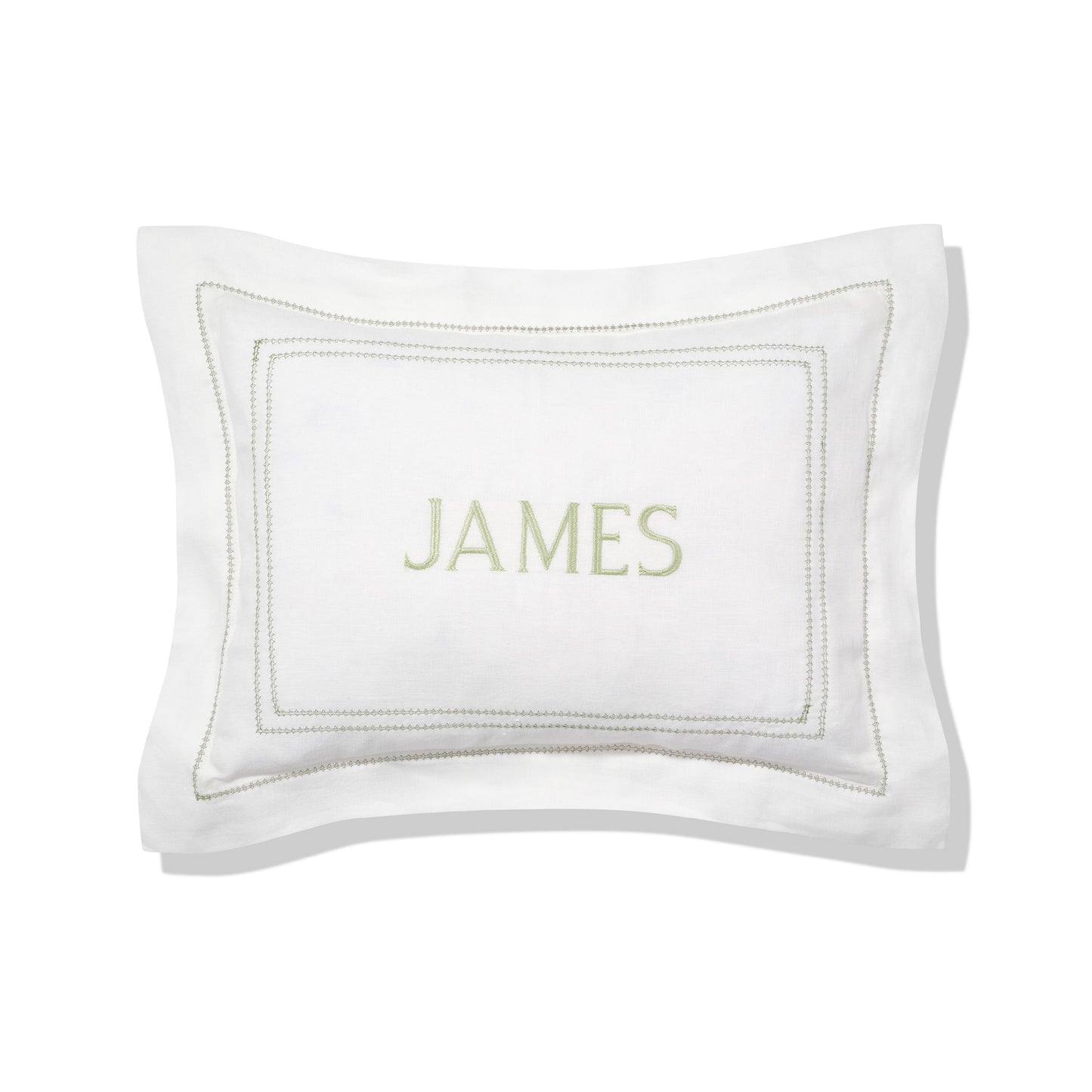 Personalised Boudoir Pillow with Hemstitch in Botanical Green