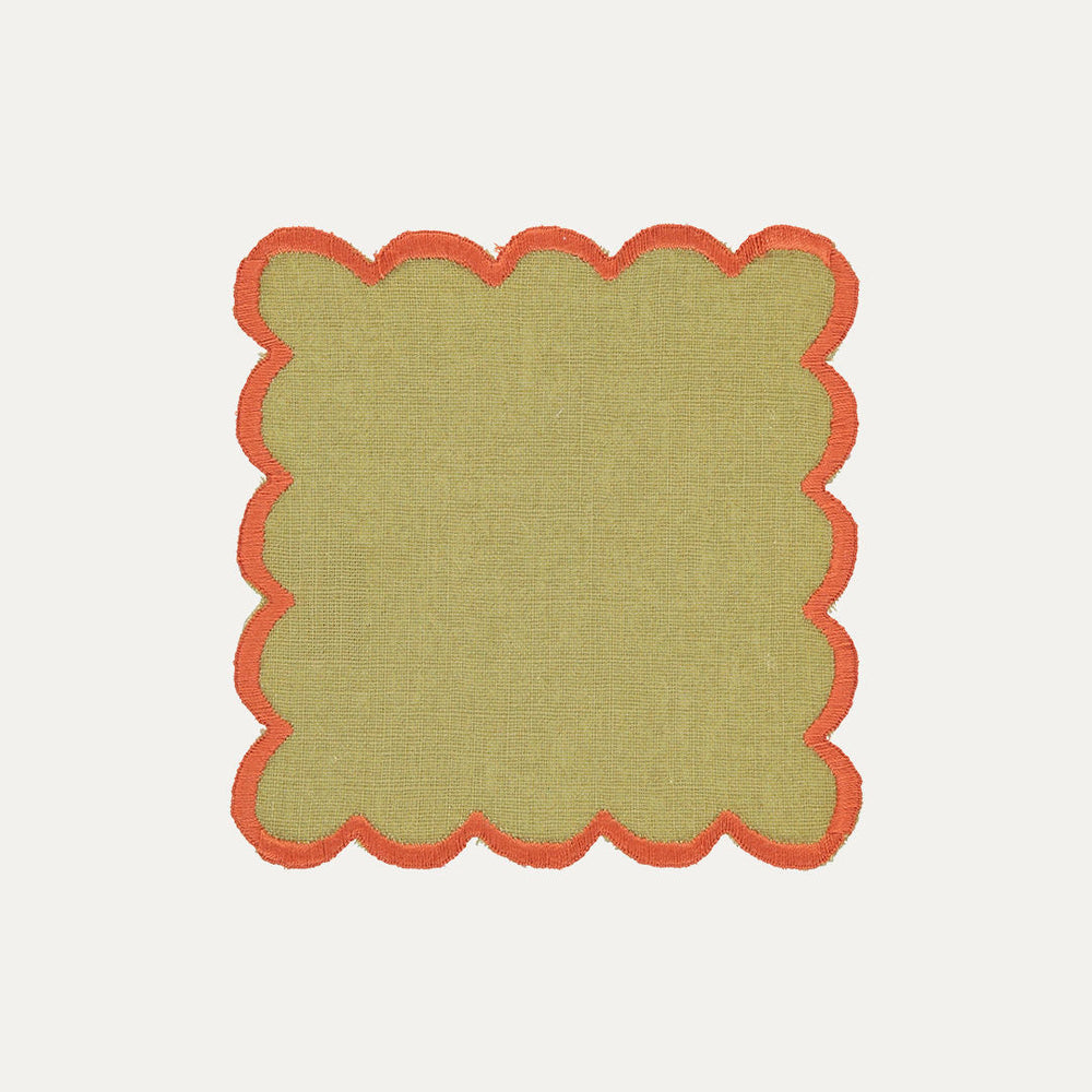 Aurora Cocktail Napkin, Green with Orange
