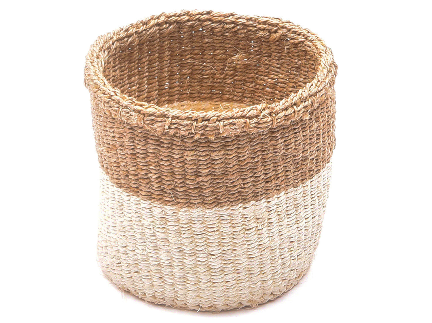 CHAMA: Khaki & White Colour Block Storage Basket