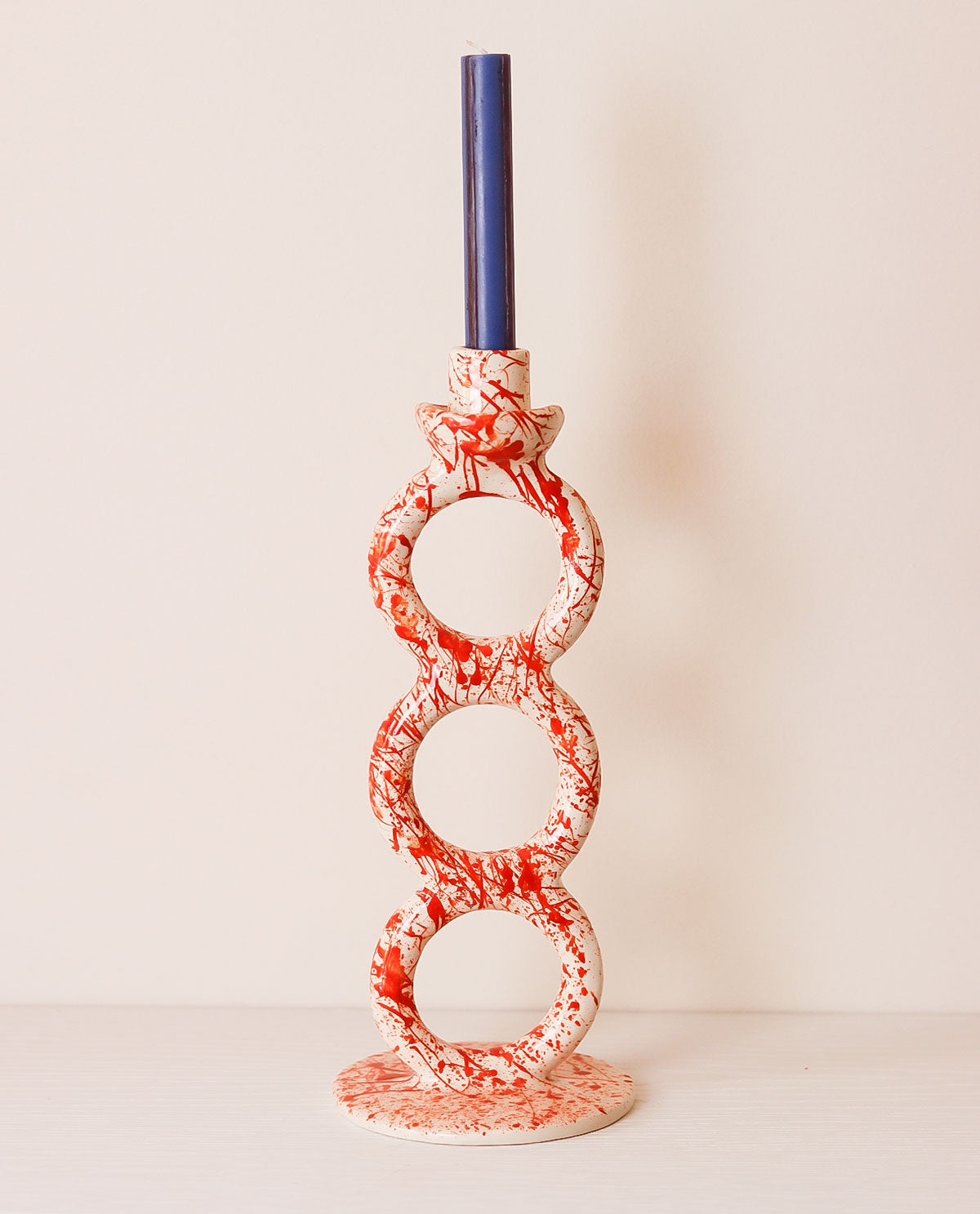 Handmade Ceramic Candlestick Orange Splash