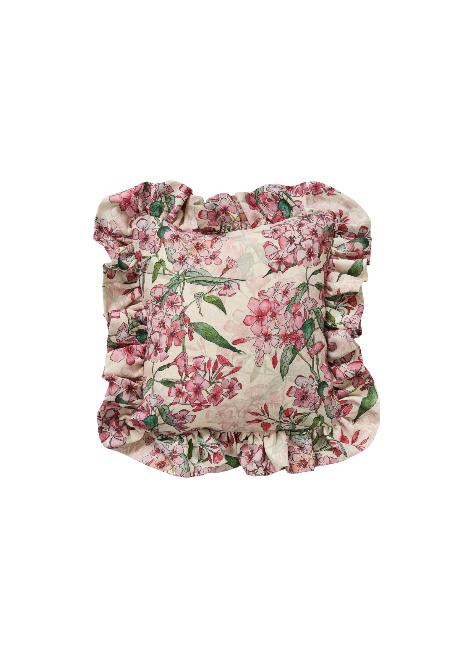Square Pink Phlox Rows Frill Cushion