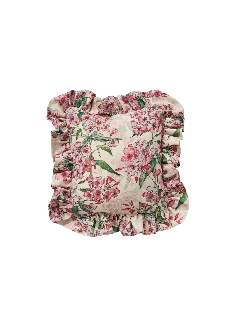 Square Pink Phlox Rows Frill Cushion