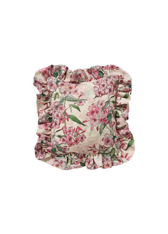 Square Pink Phlox Rows Frill Cushion