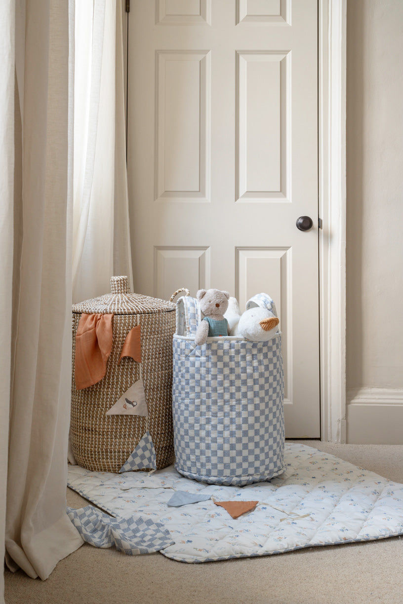 Large Quilted Storage Basket - Coastline / Waves