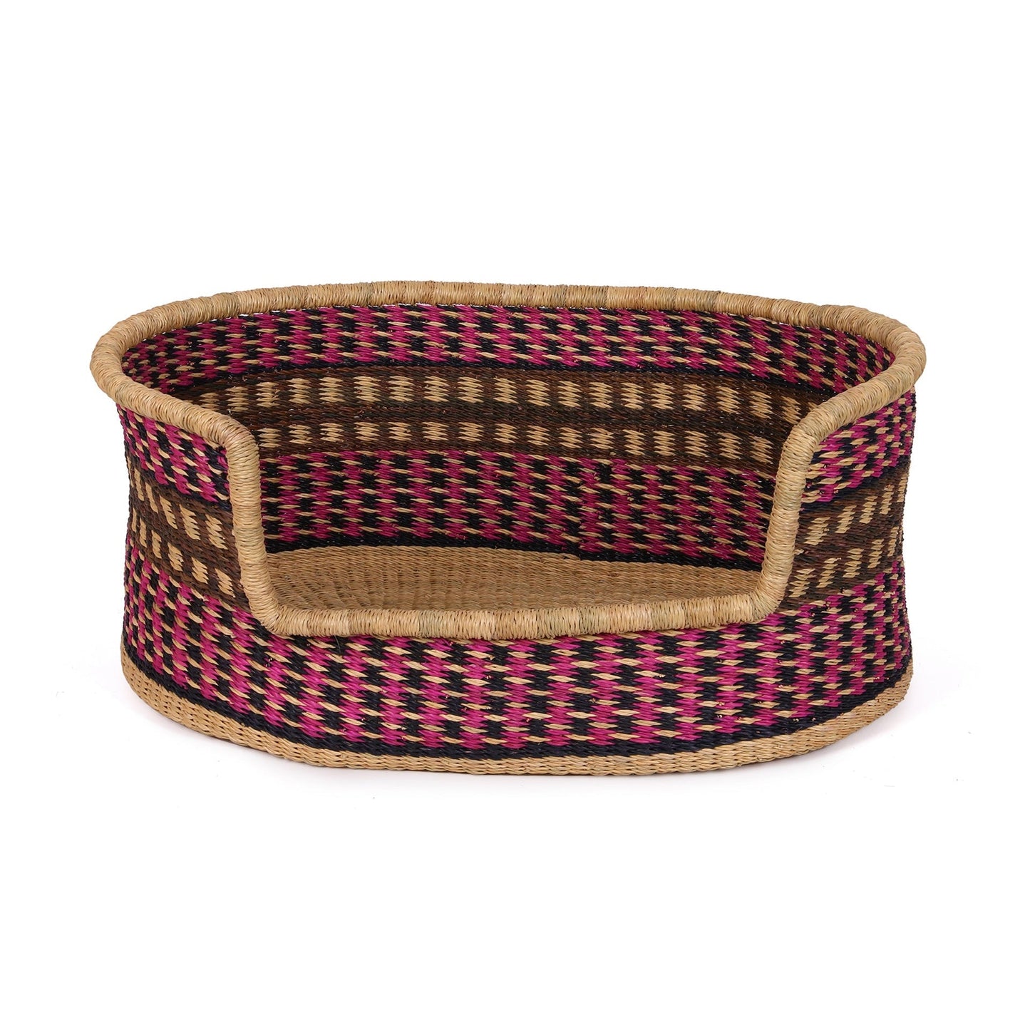 PRESTEA: Medium Pink, Navy & Brown Dog Basket