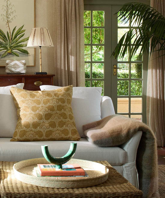 Arabesque Linen Scatter Cushion in Ochre