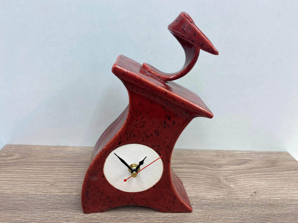 Ceramic Mantel Clock with Open Face - Speckled Red