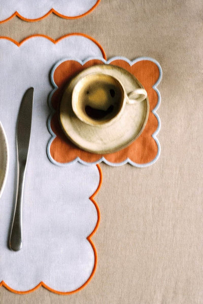 Zero-Waste Scalloped Linen Cocktail Napkins Tangerine - Set of 4