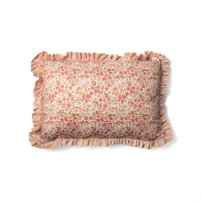Velvet Ruffle Cushion made with Liberty Fabric 'Poppy and Daisy Pink'