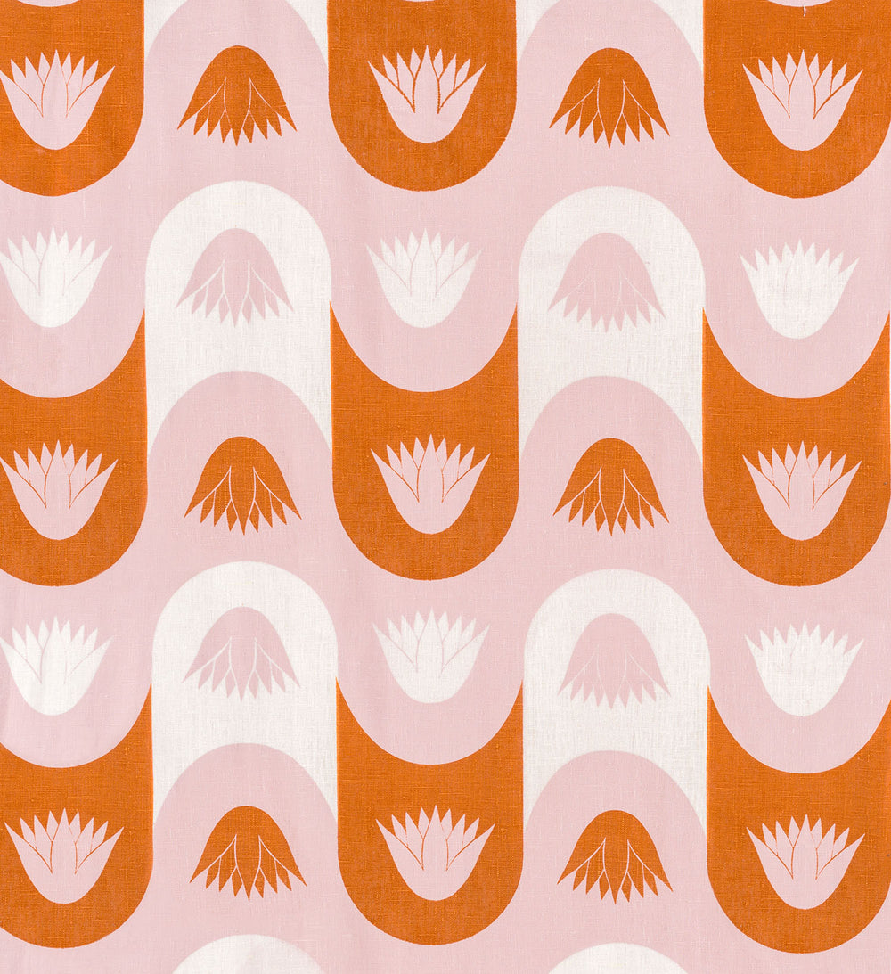 Papyrus Stripe Fabric (Orange and White on Dusty Pink)