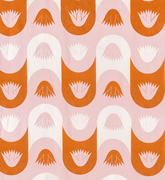 Papyrus Stripe Fabric (Orange and White on Dusty Pink)