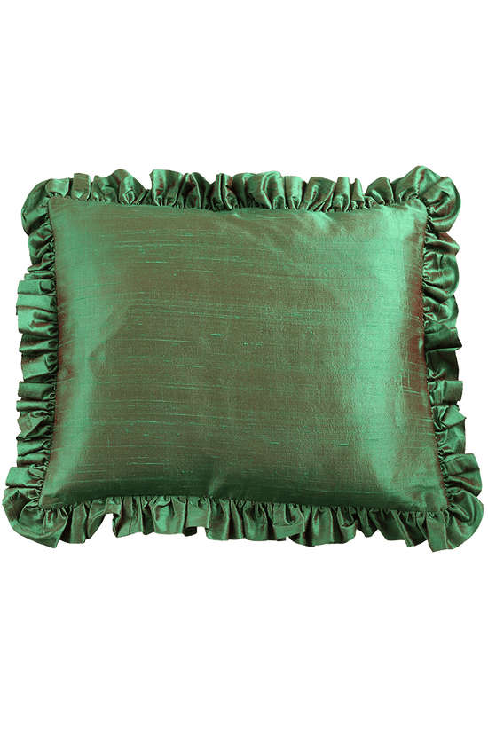 Ruffle Silk Cushion Emerald