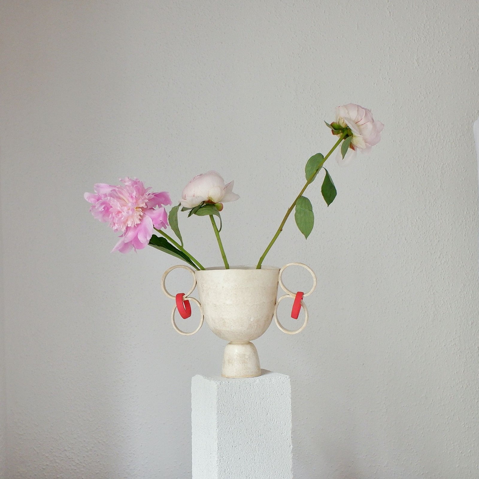 Jackie - Beige with Red Earrings - Porcelain Vase or Goblet