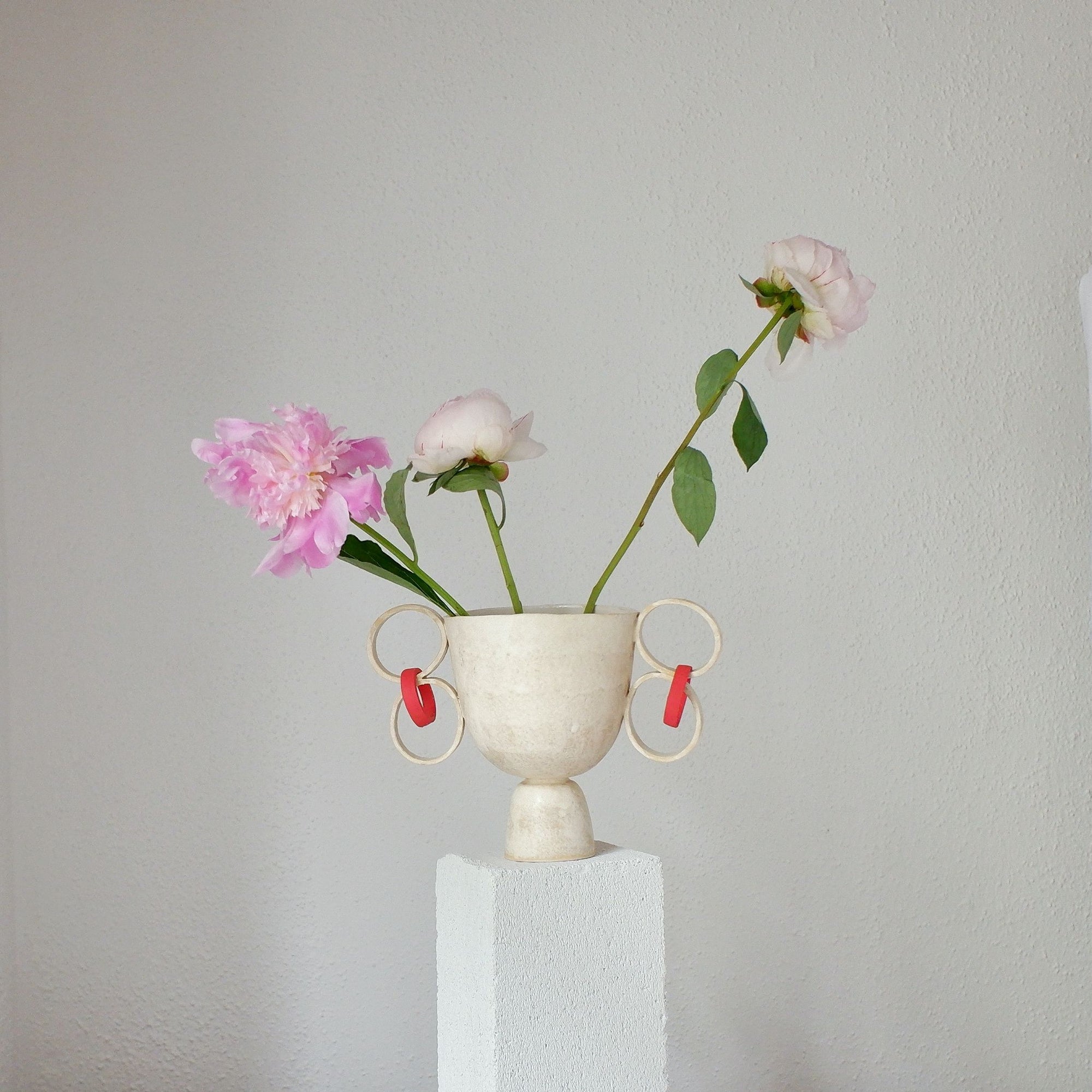 Jackie - Beige with Red Earrings - Porcelain Vase or Goblet