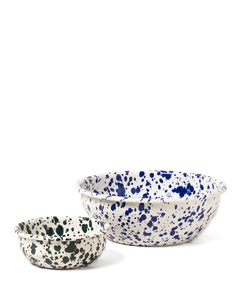 Splatter Enamel Salad Bowl - Cream / Blue