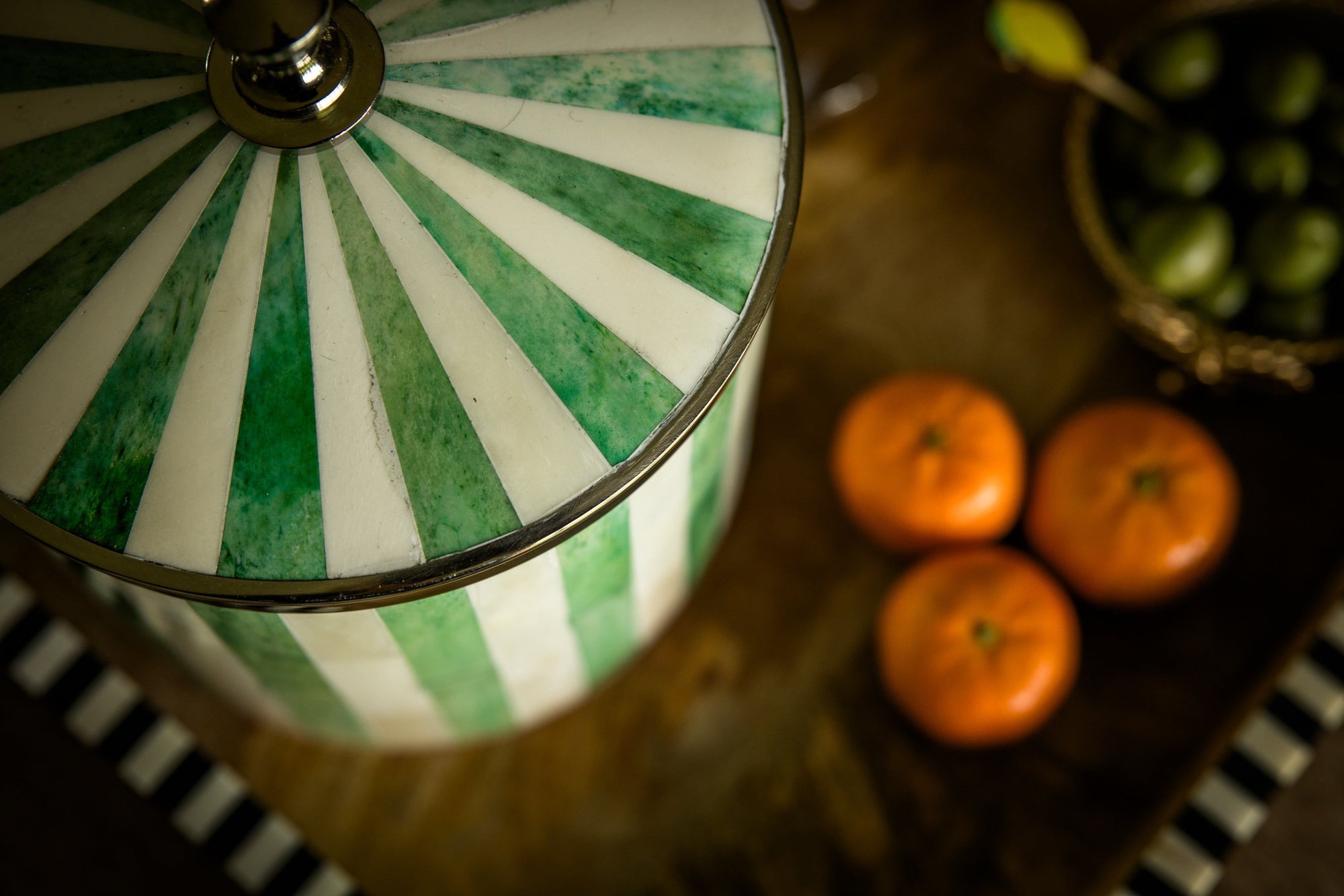 Bone Inlay Ice Bucket | Green & White | Striped