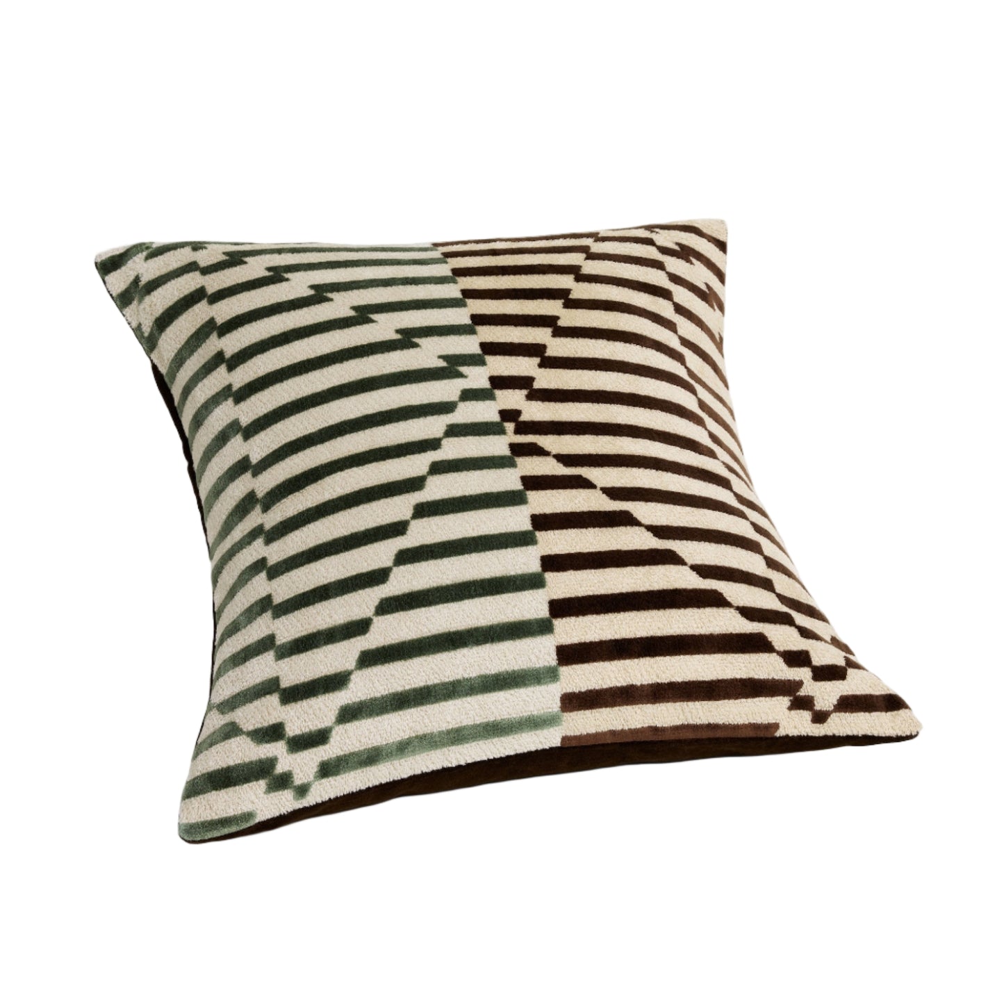 Stripes Velvet Cushion Cover - Green + Brown