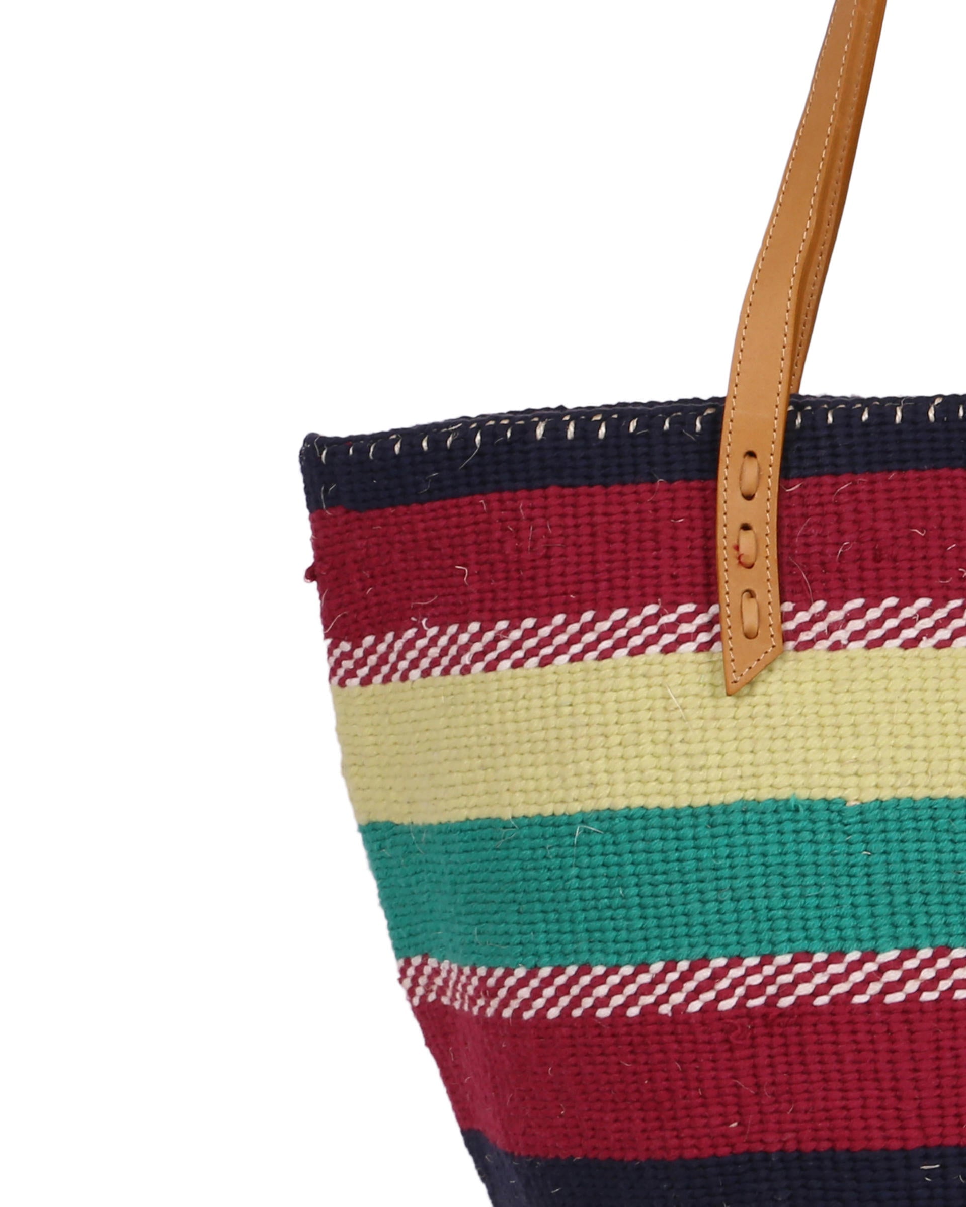KANJA: Handwoven Maroon, Green and Black Wool Tote Bag