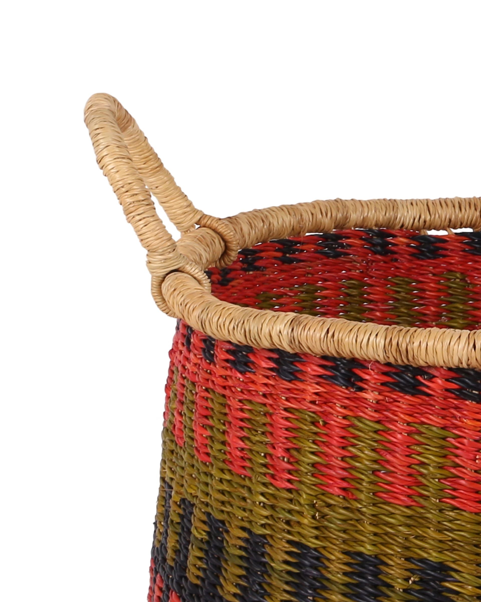 KWAMENA: Small Orange, Khaki and Black Floor Storage Basket with Handles