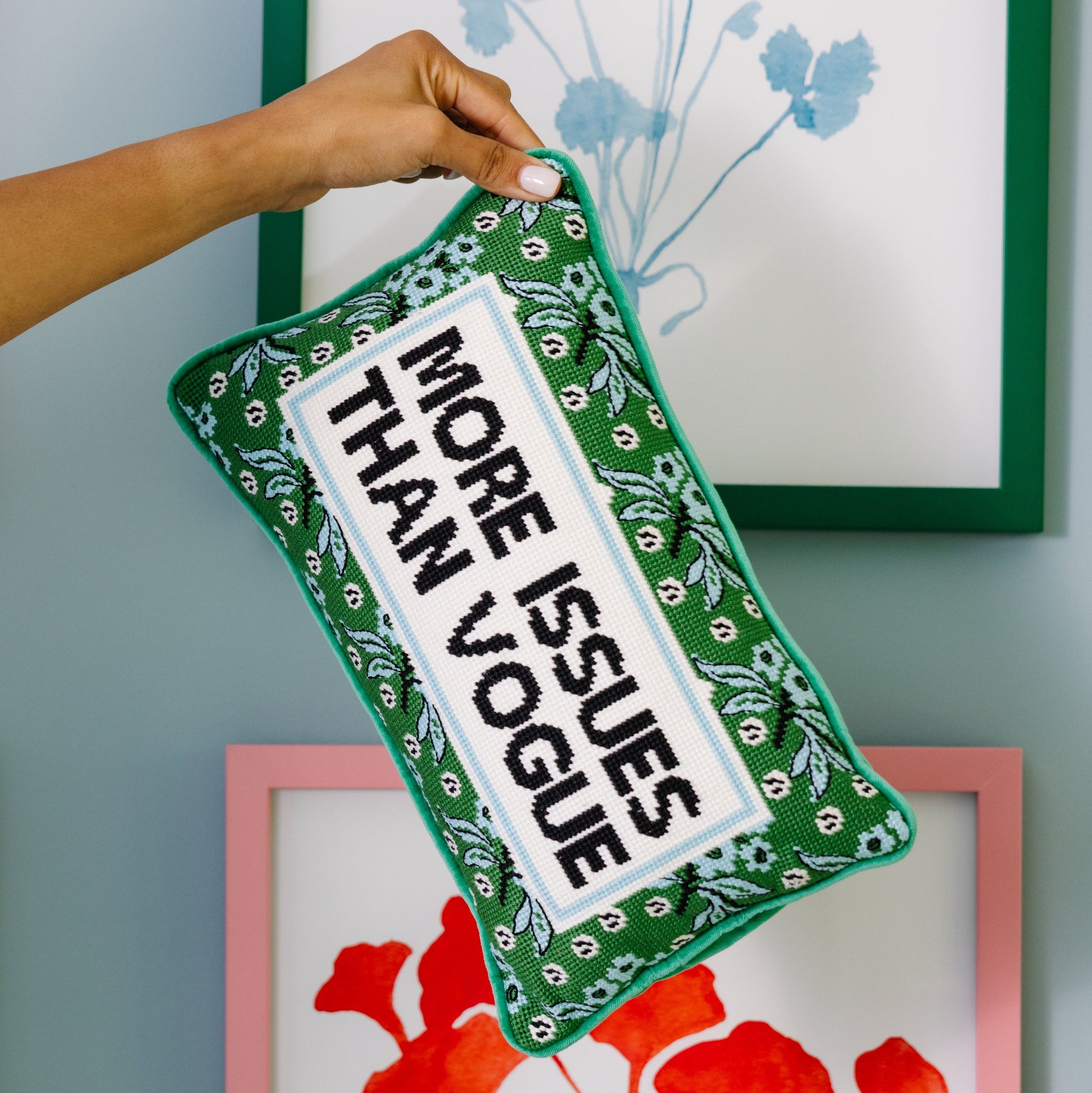 More Issues Needlepoint Pillow