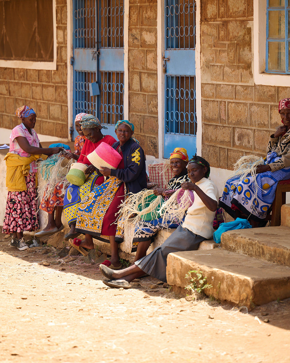 MKOA: Sky Blue Colour Block Woven Basket