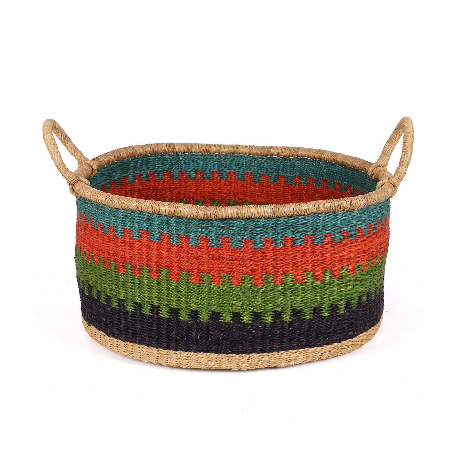 KWASIWA: Medium Orange, Green and Blue Floor Storage Basket with Handles