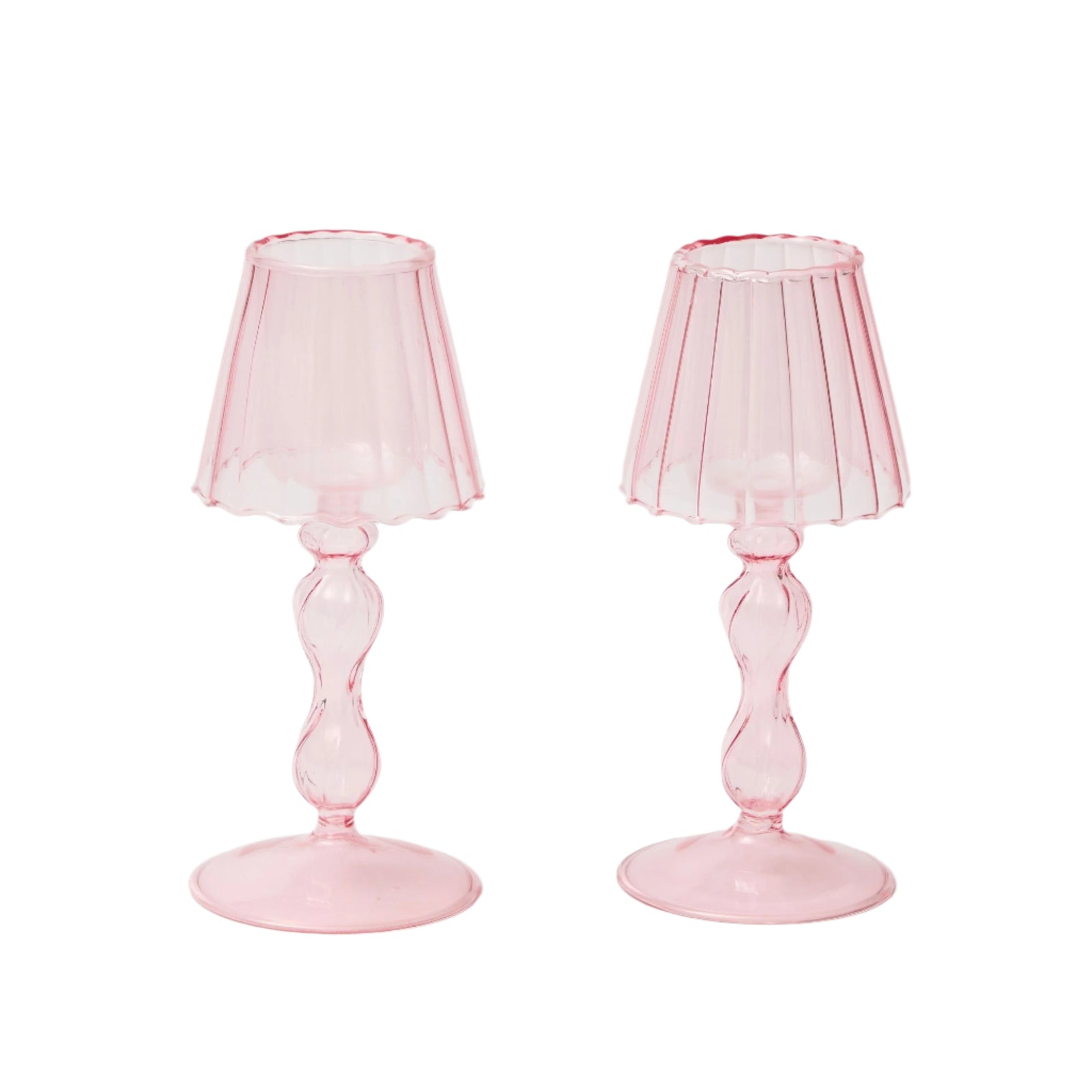 Pale Pink Glass Tea Light Lamps (set of 2)