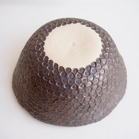 Handmade Satin White and Black/Gold Textural Ceramic Fruit Bowl