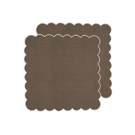 Zero-Waste Scalloped Linen Napkins Mocha - Set of 2