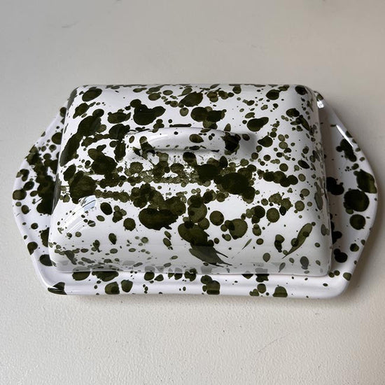 Large Butter Dish – Green Dots