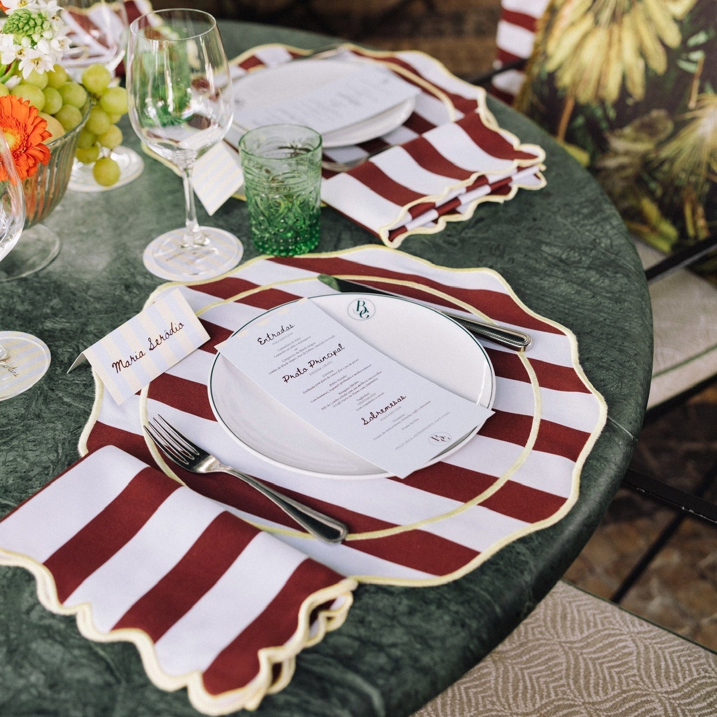 Orla Placemat, Blue Stripes With Bordeaux