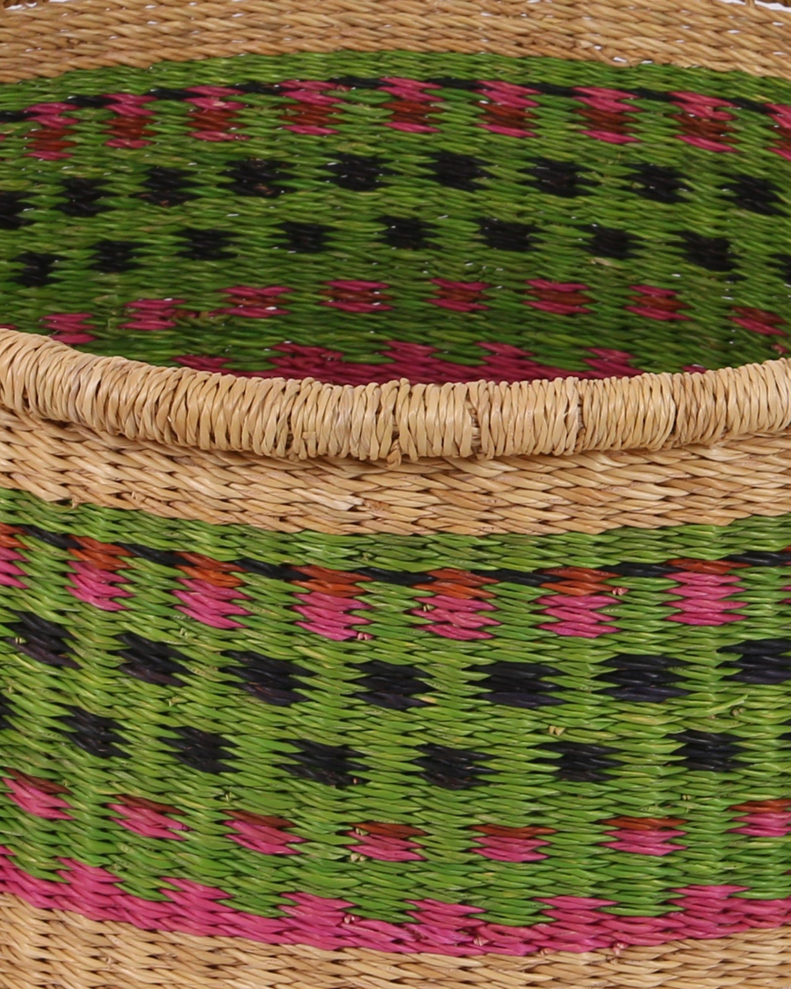 OZIGBODI: Medium Green, Pink, Black Floor Storage Basket With Handles