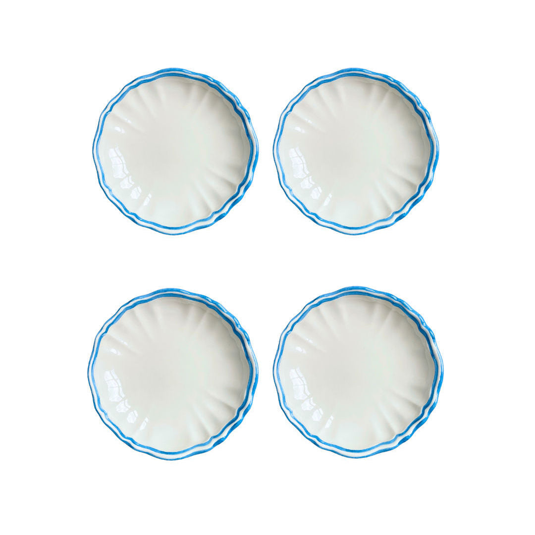 Ceramic Scalloped Blue Bread Plate Set of 4
