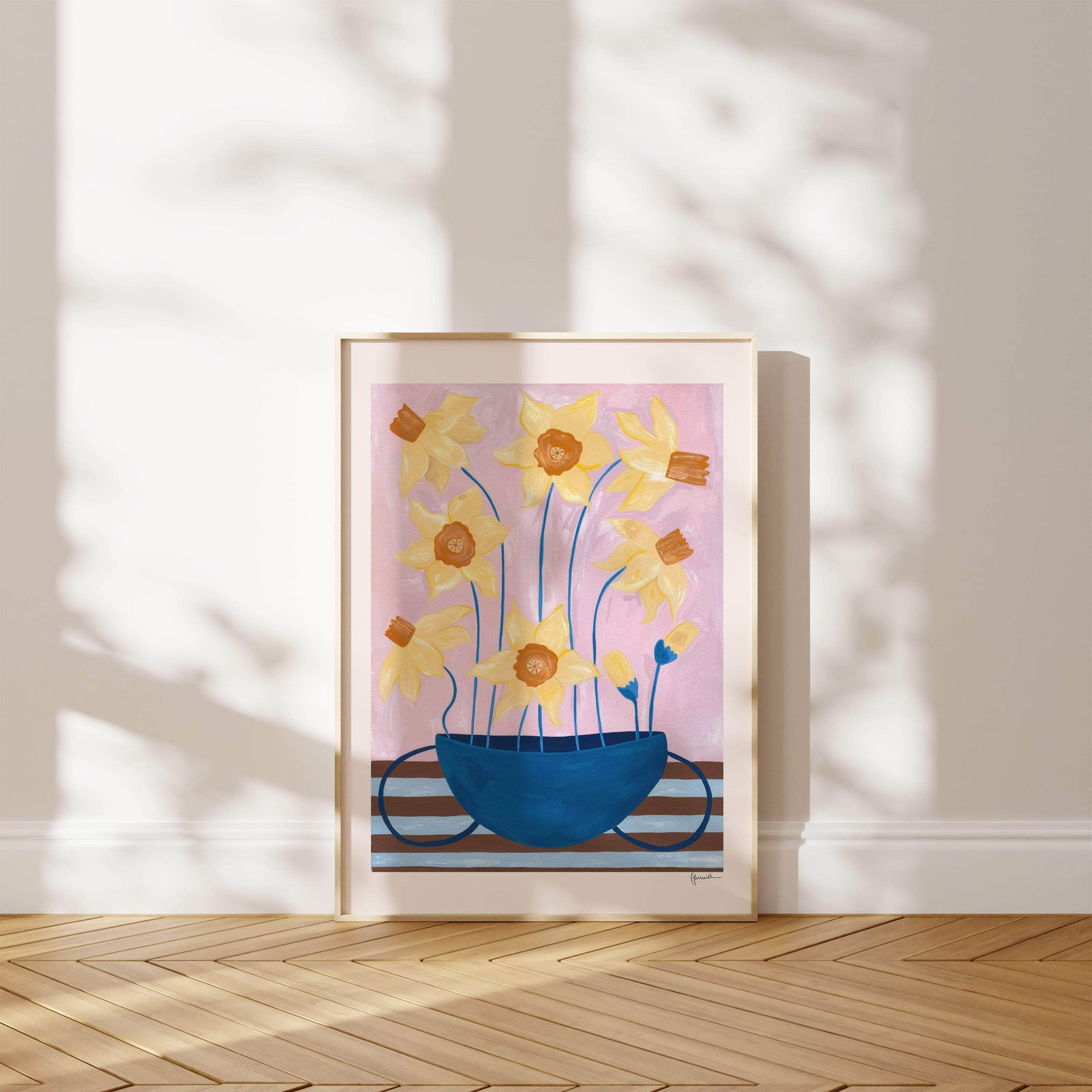 Daffodils in blue vase