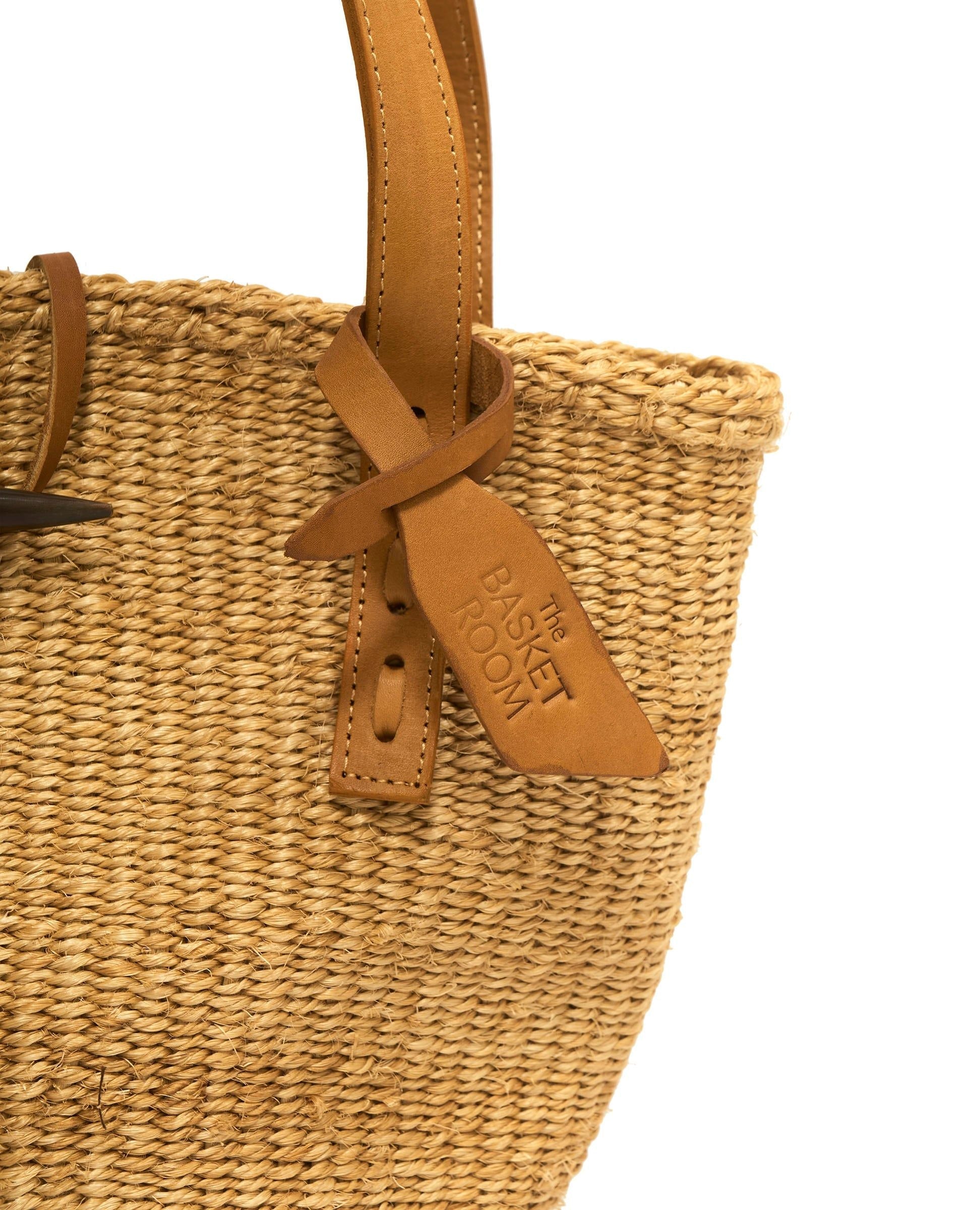 DUNIA: Sisal and Leather Light Taupe Shoulder Bag