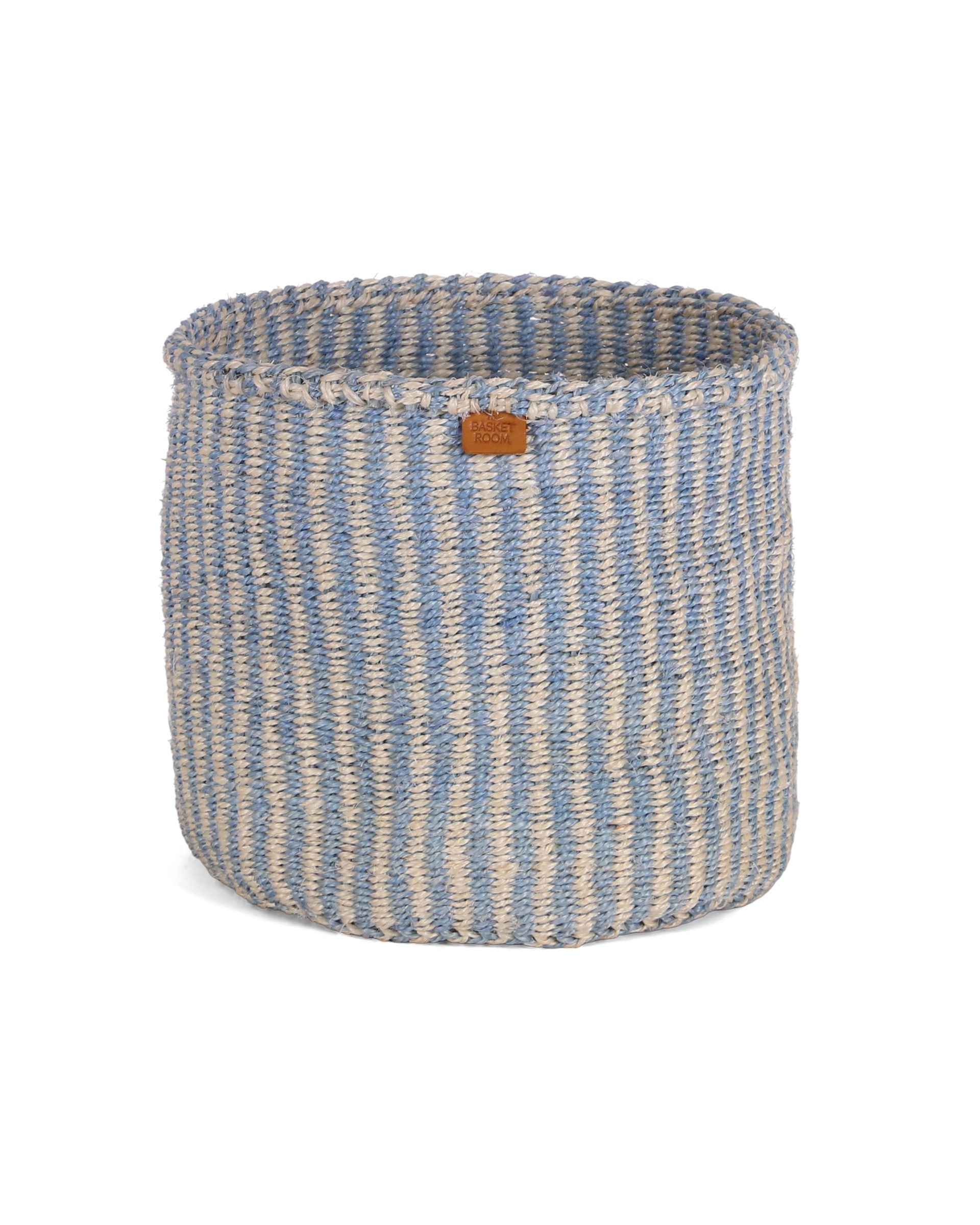 SEMA: Powder Blue and Natural Pinstripe Round Sisal Basket
