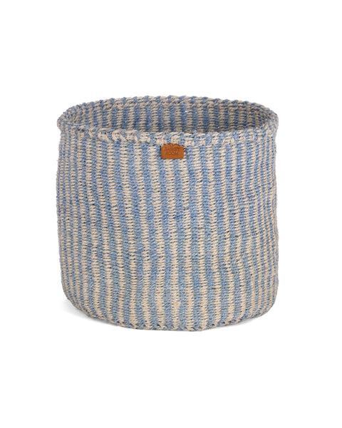 SEMA: Powder Blue and Natural Pinstripe Round Sisal Basket