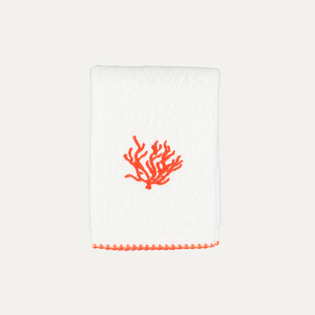 Orange Coral Hand Towel with Picot Trim