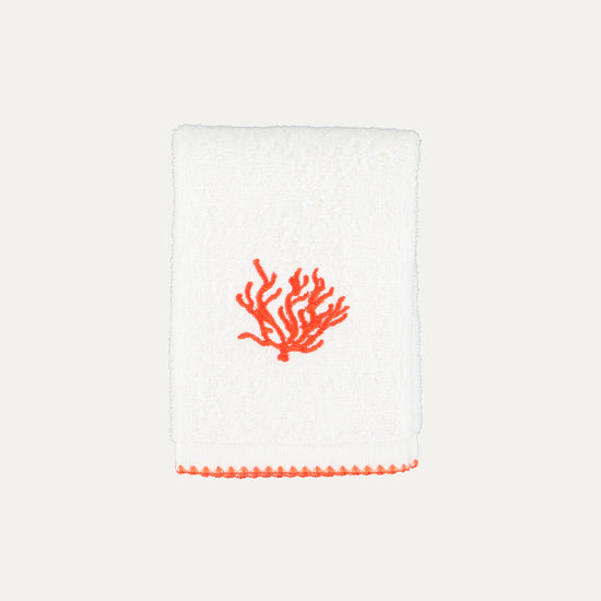 Orange Coral Hand Towel with Picot Trim